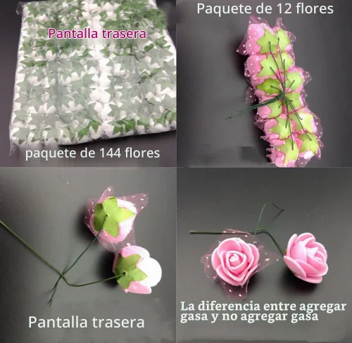 Vista 2 de 144pcs 12 colores mini flores artificiales rosas cabezas y tallo suave