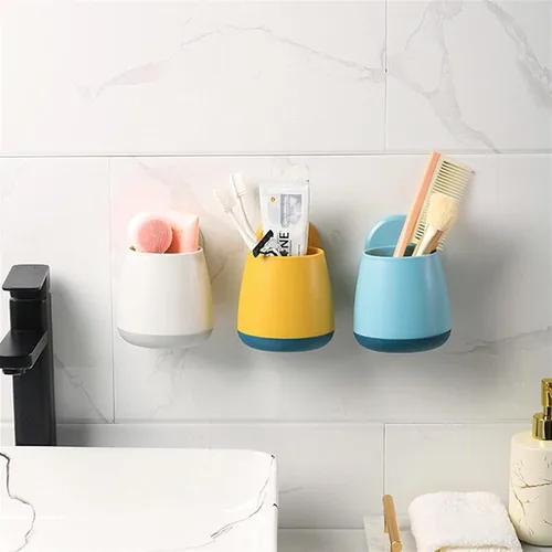 Vista 3 de Portacepillos de dientes Baño Caja de almacenamiento sin perforaciones Caja de almacenamiento multifuncional Soporte para cepillos de dientes Blanco