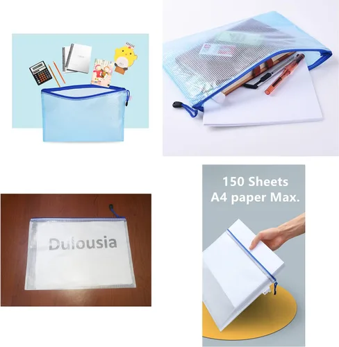 Vista 6 de 12 bolsas de malla con cremallera para documentos, carpetas de archivos A4 de PVC con cremallera de plástico, bolsas impermeables para rompecabezas