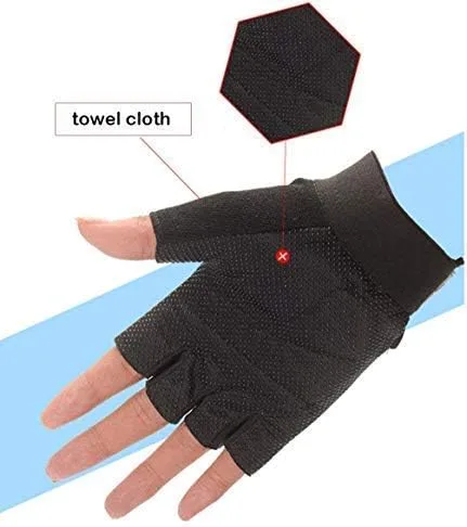 Vista 2 de Guantes de ciclismo sin dedos para niños y niñas con medio dedo, guantes de equitación para deportes al aire libre, guantes de gel antideslizantes