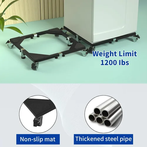 Vista 5 de Soporte móvil de acero resistente para nevera, base móvil con ruedas, soporte ajustable para lavadora, base multifuncional para muebles para nevera