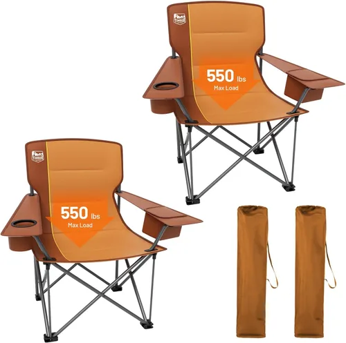 Vista 18 de Timber Ridge Silla de campamento acolchada para 3 personas con portavasos y bolsillos, sillas de campamento plegables para exteriores, capacidad