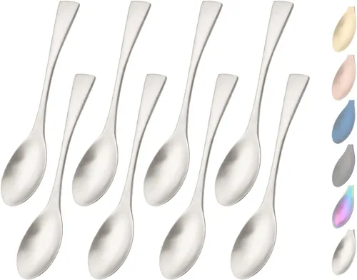 Vista 8 de Cucharas negras mate, cucharas pequeñas de postre de 6.0 pulgadas, mini cucharas de acero inoxidable 18/10 para café, helado, pudín, yogur, cucharas