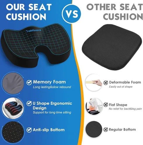 Vista 4 de TushGuard - Cojín de asiento para silla de oficina de espuma viscoelástica antideslizante, cojín de escritorio para la espalda, coxis, ciática