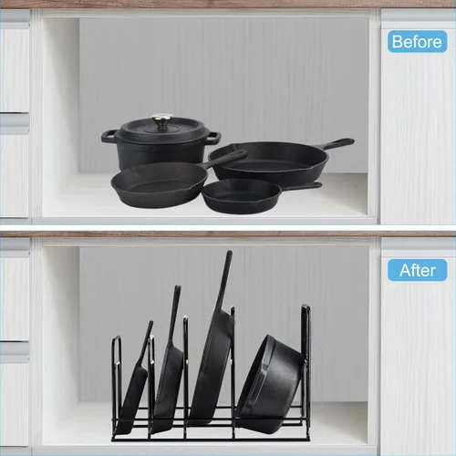 Vista 9 de Toplife Estante organizador de más de 7 tapas de olla + estante organizador resistente de 5 niveles para sartenes de hierro fundido, planchas y ollas