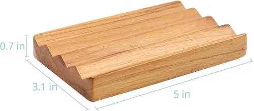 Vista 7 de Jabonera de teca para ducha de HTB, soporte decorativo de madera para jabón de baño, diseño de base elevada para mantener el jabón seco