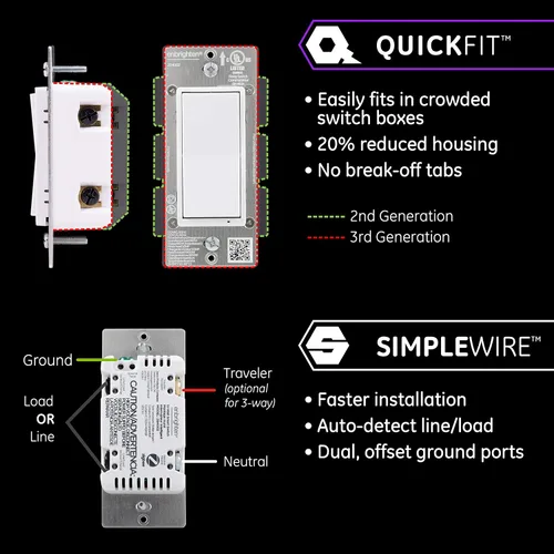 Vista 2 de Interruptor de luz inteligente Zigbee Enbrighten, QuickFit y SimpleWire, se empareja directamente con Echo Show 10, Echo Studio