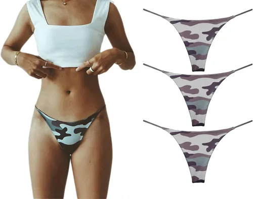 Vista 44 de Tanga de encaje sin costuras para mujer, ropa interior de cintura alta con tiras en G Serie 010-leopardo