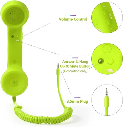 Vista 7 de Auricular retro para teléfono, teléfono celular con conector de 0.138 in, receptor de teléfono móvil, auriculares antiguos, receptor de mano