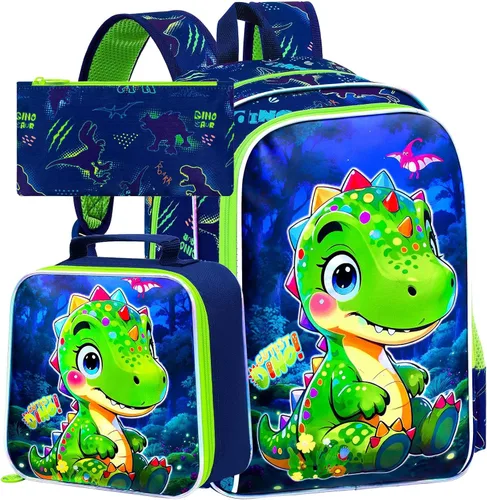 Vista 12 de gxtvo Mochila para niños de 3 piezas, 16 pulgadas con lonchera, resistente al agua, para preescolar, Astronauta Cohete Azul, Tamaño único, Impresión