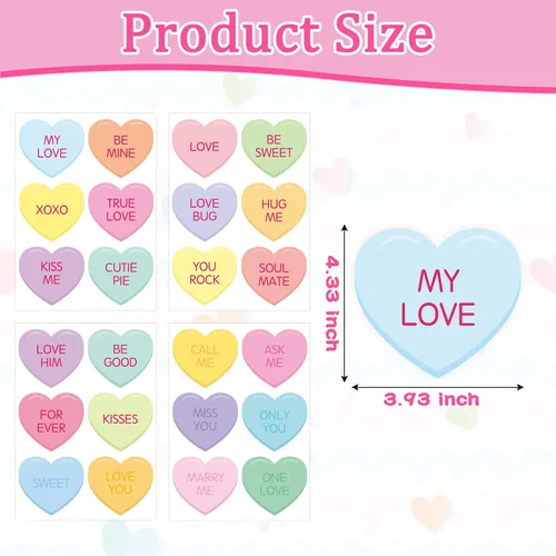 Vista 2 de 48 calcomanías de pared de color caramelo de corazón de conversación del día de San Valentín, calcomanías en forma de corazón, suministros