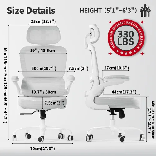 Vista 2 de TRALT Silla ergonómica de oficina, silla de escritorio con reposacabezas ajustable, silla de computadora de soporte lumbar, silla cómoda de malla