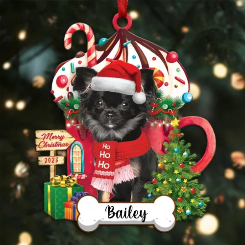 Vista 81 de Akita1 - Adorno personalizado para perro, adorno de perro con nombre personalizado, plano impreso en 2D, acrílico colgante, Papá Noel y perro
