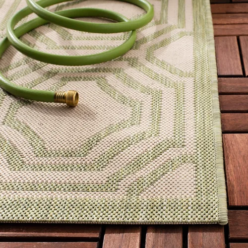 Vista 3 de SAFAVIEH Alfombra lavable al aire libre Courtyard Collection – 4' x 5'7", beige y azul marino, no desprende pelusa y fácil limpieza, ideal