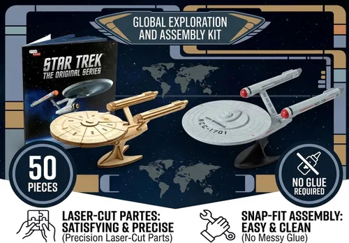 Vista 2 de Star Trek The Next Generation Enterprise - Kit de figuras de rompecabezas de madera 3D (50 piezas) – Construye y pinta juguete de réplica de nave