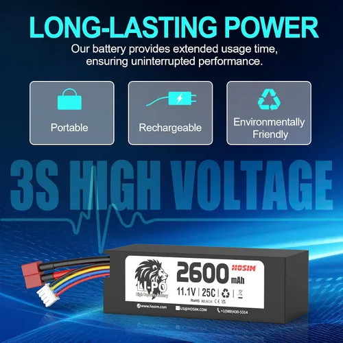 Vista 5 de Hosim Batería Lipo 3S 11.1V 2600mAh 25C RC Car Lipo Baterías Hard Case T-Plug Li-po Batería para 1/8 1/10 1/14 Escala de Alta Velocidad Vehículos RC