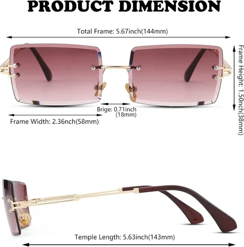Vista 2 de NULOOQ Gafas de sol rectangulares sin montura para mujeres y hombres, Y2K sin marco, lentes de sol teñidas y gruesas degradadas