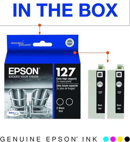 Vista 3 de Epson 127 DURABrite Ultra Ink Black Paquete de cartuchos dobles para NX-530, NX-625, WF-3520, WF-3530, WF-3540, WF-545, WF-60, WF-630, WF-633
