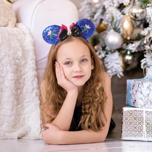 Vista 5 de ZIRICHER Diademas de lazo con orejas de ratón 2 piezas de accesorios de lentejuelas para niñas mujeres adultos niños cosplay fiesta de princesa