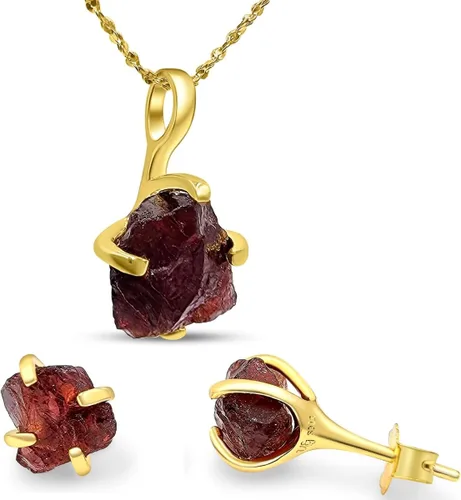 Vista 60 de Juego de joyas de piedras preciosas crudas reales con plata de ley 925 chapada en oro real, collar y aretes de piedra natal, regalo para ella por