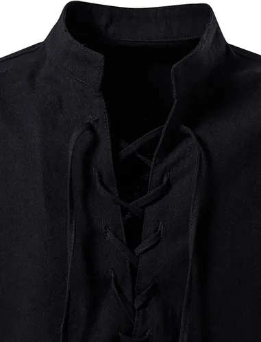 Vista 5 de Idopy Camiseta estilo Henley retro con cordones y estilo punk renacentista para hombre