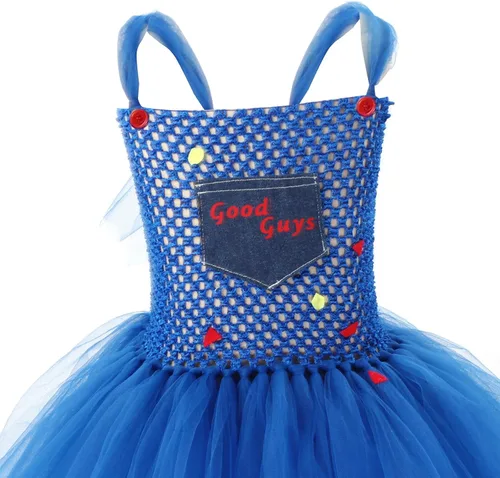 Vista 3 de Tempura Conjunto de disfraz de payaso de Halloween para niñas y niñas, vestido de tul, cuchillo, calcetines, guantes, horquilla, juegos para fiestas