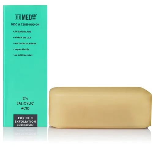 Vista 3 de 111MedCo Barra de limpieza exfoliante para acné con ácido salicílico al 2%, jabón facial y corporal medicado para brotes, textura rugosa y piel