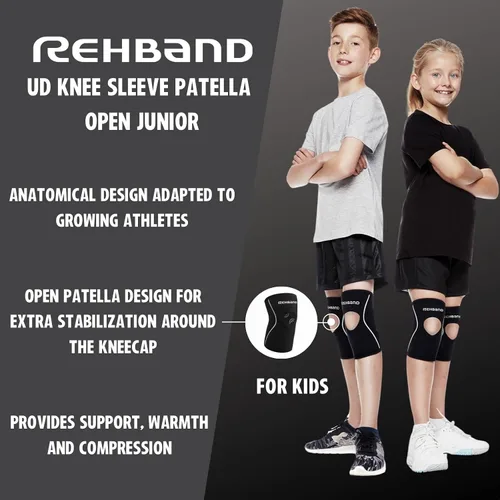 Vista 3 de Rehband Rodillera de neopreno para niños con apertura de rótula, soporte de rodilla para niños, 1 pieza o 1 par, rodillera apertura de rótula