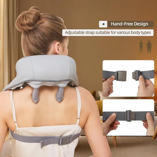 Vista 5 de Masajeador Shiatsu inalámbrico de cuello y hombros con calor - Masaje de amasamiento 6D, alivio del dolor de tejido profundo para trapecio, Gris