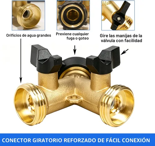 Vista 2 de LIULO TOOL Divisor de Manguera de Jardín de Latón de 2 Vías, Divisor en Y de Manguera de 3/4 Pulgadas, Conector de Manguera de Latón Resistente