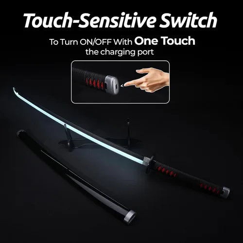 Vista 4 de Zisu Espada Katana LED brillante de anime para cosplay, espada iluminada recargable de 40 pulgadas con soporte y cinturón