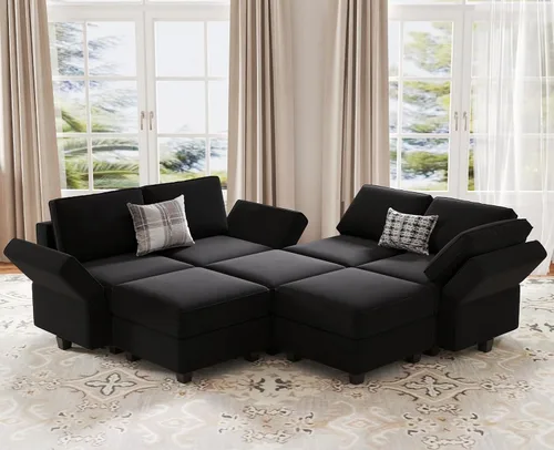Vista 16 de Belffin Sofá modular de gran tamaño en forma de L con diván reversible convertible en forma de L, sofá seccional verde