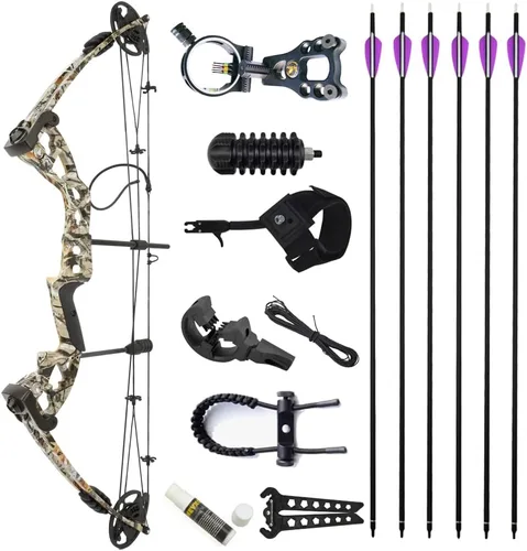 Vista 15 de Arco compuesto de tiro con arco, peso ajustable de 30 a 55 libras, longitud de tiro de 24 a 29.5 pulgadas, kit de arco de caza IBO 310 FPS