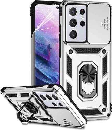 Vista 14 de Funda para Samsung Galaxy S21 Ultra con cubierta para lente de cámara, protector de pantalla HD, prueba de caídas de grado militar, soporte