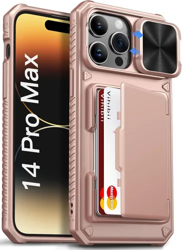 Vista 57 de Vihibii Funda para iPhone 13 Pro Max/iPhone 12 Pro Max con tarjetero (4 tarjetas) [bloqueo RFID] y cubierta de cámara deslizante, protección contra