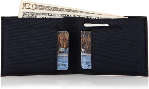 Vista 2 de Mule Trek Billetera plegable Billetera de cuero para hombre, delgada, minimalista, con protección RFID, interior de nailon resistente al agua