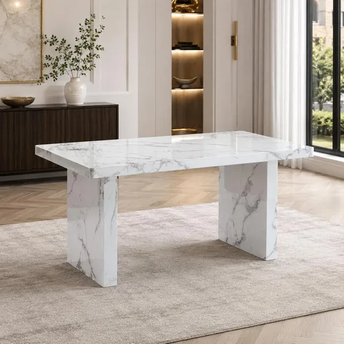 Vista 7 de Ebullient 63" Marble Dining Table, Modern White Dining Room Table