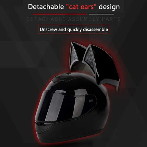 Vista 2 de Casco de motocicleta de moda con bonitas orejas de gato, elegante pajarita para mujer, casco personalizado cómodo de cara completa, transpirable 2