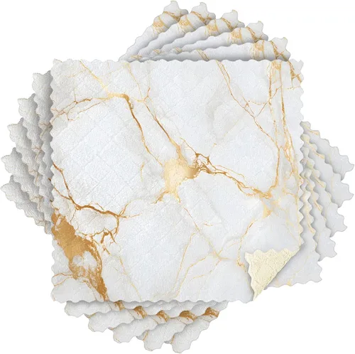 Vista 4 de Paquete de 6 paños de cocina de arte abstracto de mármol dorado para secar platos, paños de limpieza absorbentes, paños reutilizables para cocina