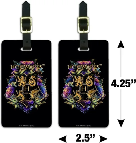 Vista 6 de Harry Potter Hogwarts - Juego de 2 tarjetas de identificación con escudo floral para equipaje de mano