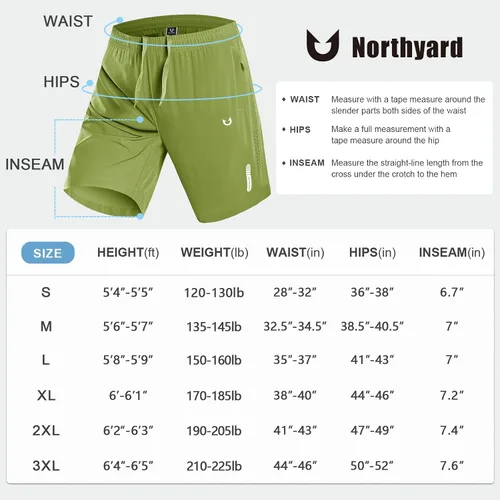 Vista 6 de NORTHYARD - Pantalones cortos deportivos para correr para hombres, ligeros, de secado rápido, 7, 5 o 9 pulgadas, para senderismo, deportes, gimnasio