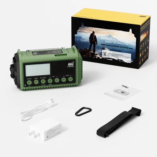 Vista 8 de Eoxsmile NOAA - Radio meteorológica de 12000 mAh, radio de emergencia con manivela manual, solar, funciona con pilas, radio portátil de onda corta