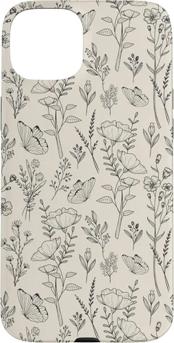 Vista 9 de Black & Cream Butterfly Meadow Botanical Wildflower Pattern Case for iPhone 17