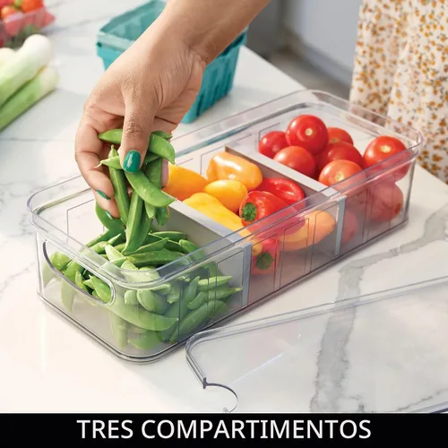Vista 5 de Recipiente grande de plástico para nevera y despensa de iDesign con asas, caja modular apilable de almacenamiento de alimentos para el congelador