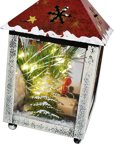 Vista 7 de Farol decorativo de Navidad para colgar, farol LED rústico, farol de mesa de metal rústico, funciona con pilas, linterna colgante para interiores