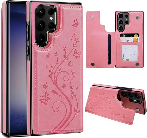 Vista 20 de Korecase - Funda tipo cartera para Samsung Galaxy S23 con tarjetero y tarjetero de piel sintética, diseño de mariposas y flores, color azul