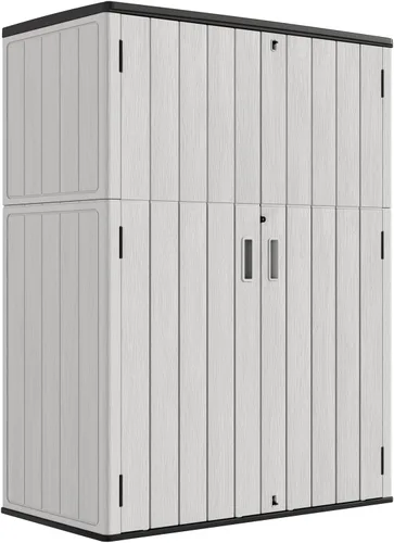 Vista 11 de Cobertizo de almacenamiento horizontal para jardines y patios, caja de almacenamiento de plástico impermeable, cobertizo pequeño de 26 pies cúbicos