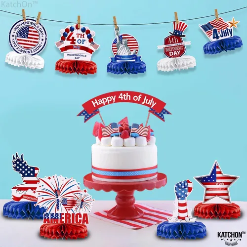 Vista 3 de KatchOn, Centros de mesa para mesas del 4 de julio, paquete de 9, decoraciones de mesa del 4 de julio, centros de mesa patrióticos para decoraciones