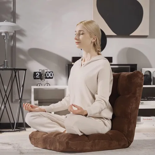 Vista 2 de Byroce - Silla plegable para juegos de suelo, ajustable de 14 posiciones, sofá cama con soporte para espalda, sillón reclinable para meditación Café