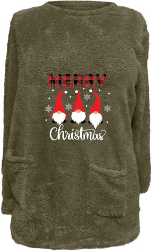 Vista 2 de Sudaderas de forro polar para mujer, sudadera de Navidad con cuello redondo, camisas de sherpa cálidas para usar con leggings